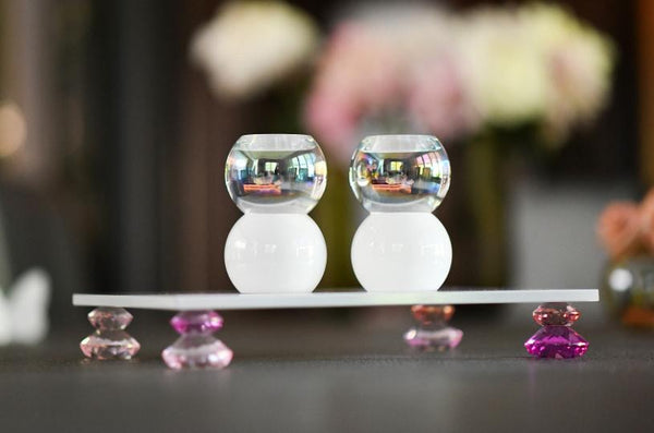 Two Tone Ball Crystal Tea Light Holders