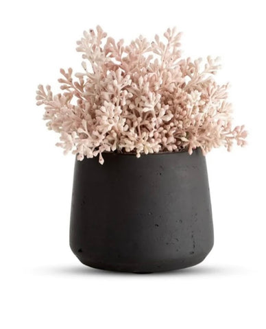Small Pink Seed Faux Floral in Black Vase