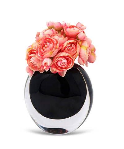 Black Glass Vase with Pink Faux Flowers