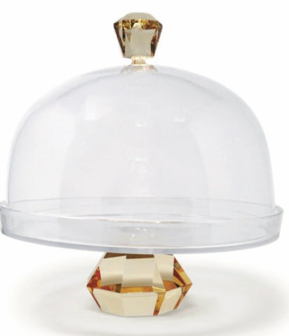 Glass Cake Stand with Dome- Amber Diamond