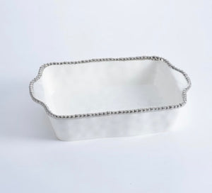 White and Silver Rectangular Baking Dish