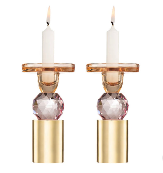 Pink Crystal Candlesticks- set of 2