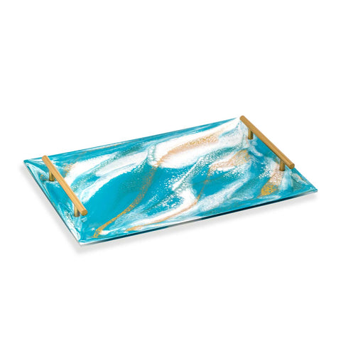 Teal, White, and Gold Lucite Tray