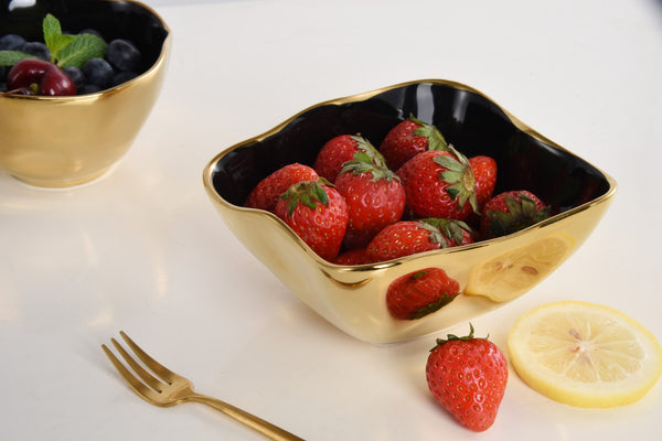 Black and Gold Square Snack Bowl